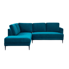 Mid Century Modern Sectional Couch Living Room Furniture Blue Fabric L Shaped Corner Sofa